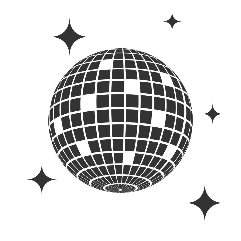 espumoso espejo disco pelota icono. brillante Club nocturno fiesta esfera aislado en blanco antecedentes. danza música evento bola de disco. bola de espejos en Años 80 discoteca estilo. la vida nocturna símbolo. vector