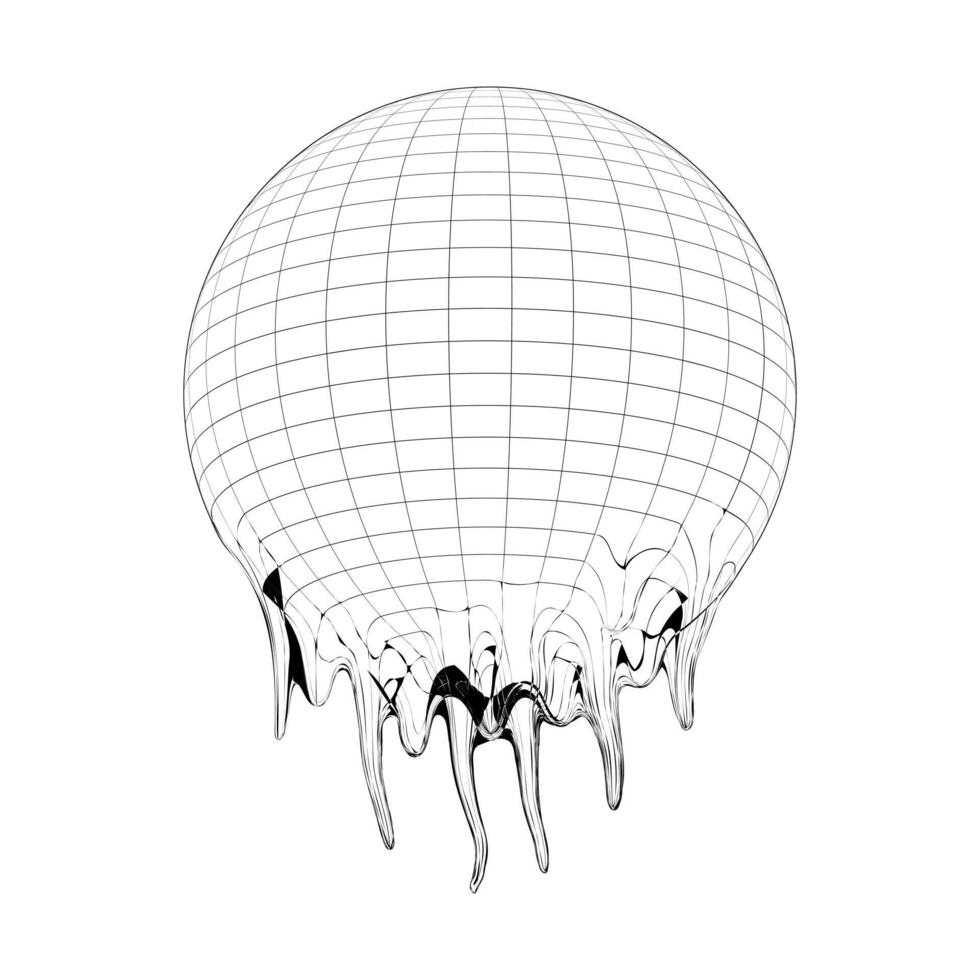 Melting globe icon. Distorted wireframe of Earth planet isolated on white background. Climate changing concept. Global ecological catastrophe idea. vector