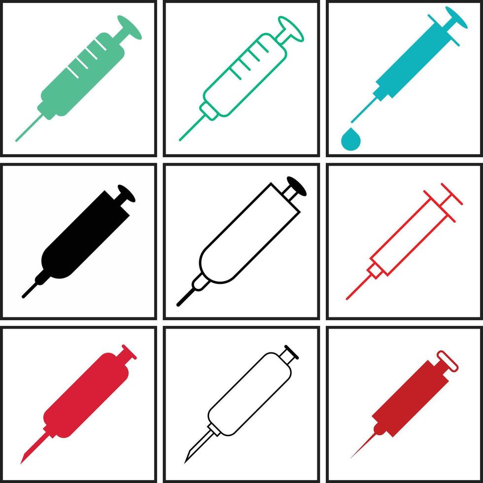 set icon of medical injection syringe vector