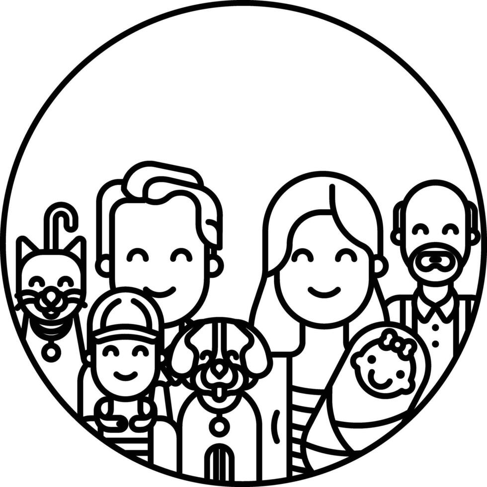 Big Family outline illustration vector