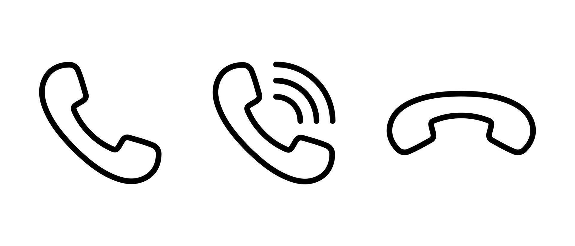 Telephone, handset, phone icon set in line style. Contact us concept vector