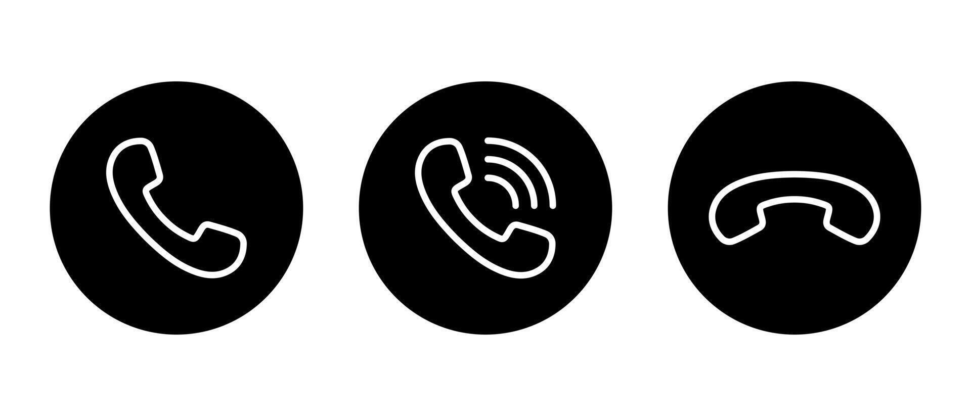 Phone, handset line icon on black circle. Telephone concept vector