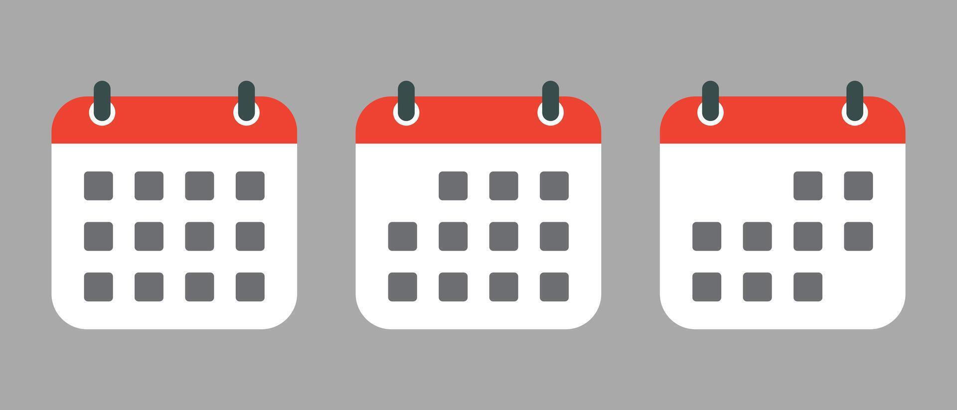 Calendar, date icon set in flat design. Reminder, event concept vector