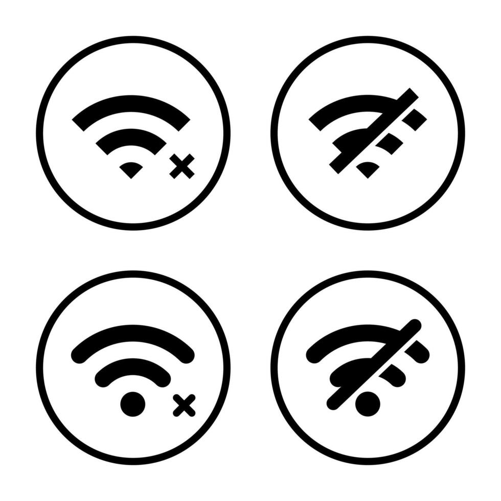 Disconnect wifi icon set on circle line. Lost wireless connection concept vector