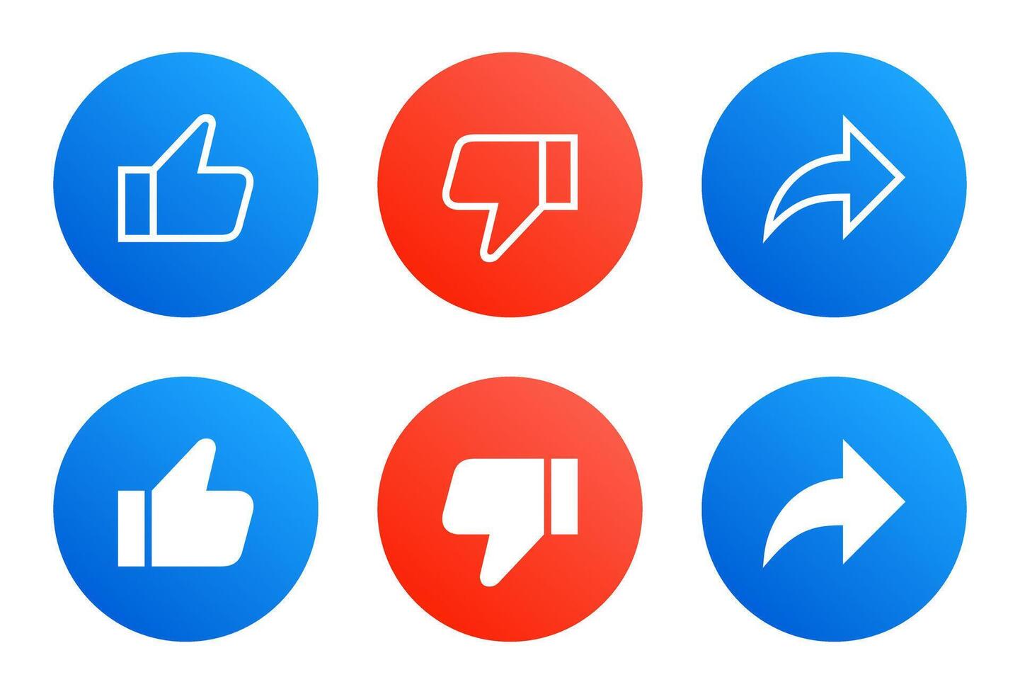 Like, dislike, and share icon in gradient style. Social media elements vector