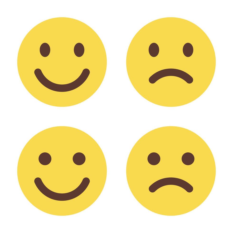 sonrisa y triste emoji icono en plano estilo. contento y infeliz cara emoticon concepto vector