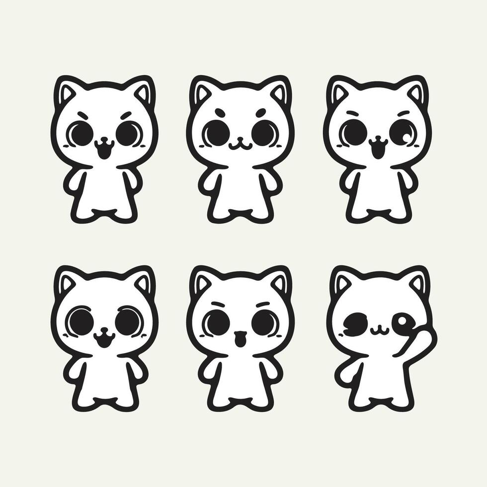 Minimal Cute Cat Mascot with different expressions vector