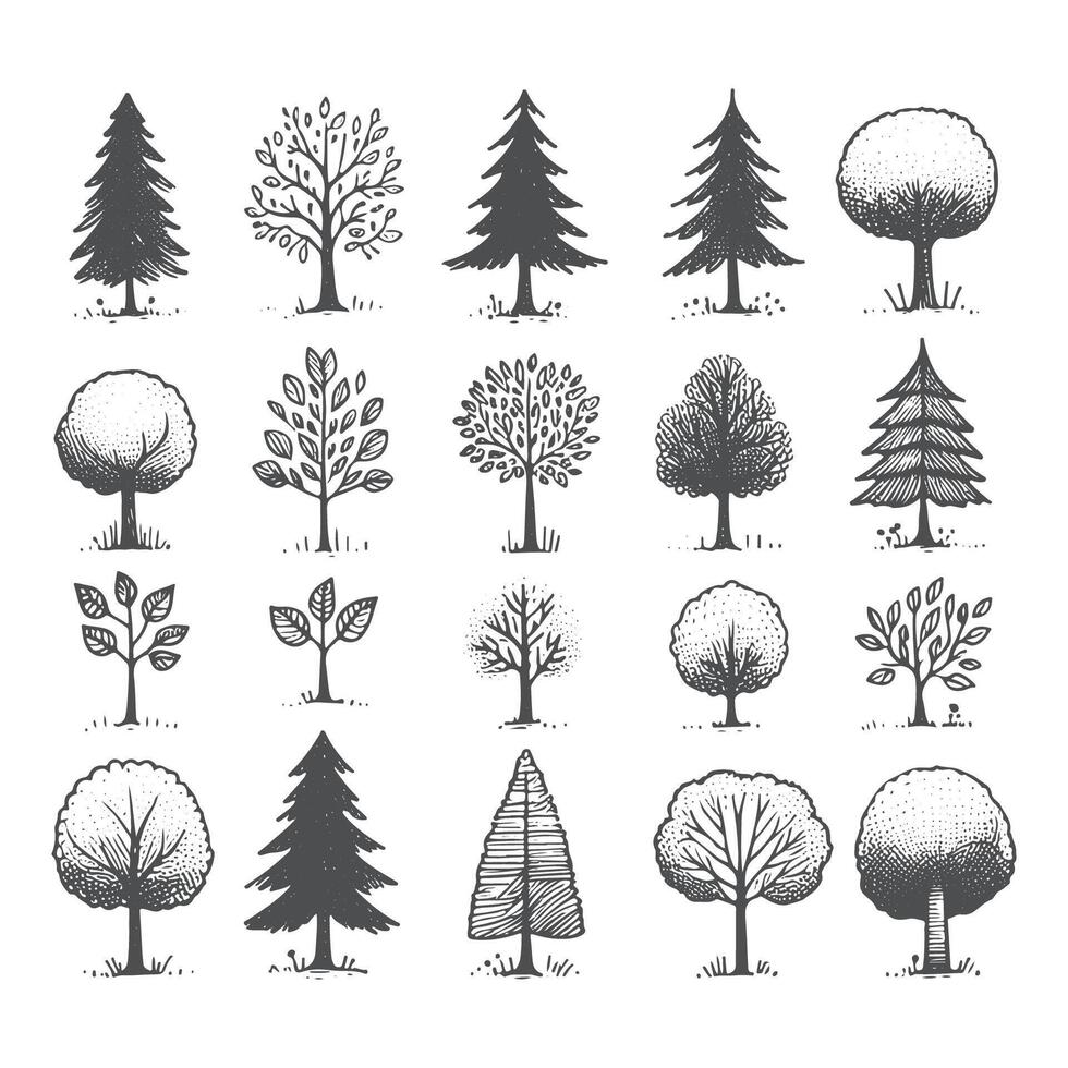 Vintage Hand Drawn Tree Collection vector