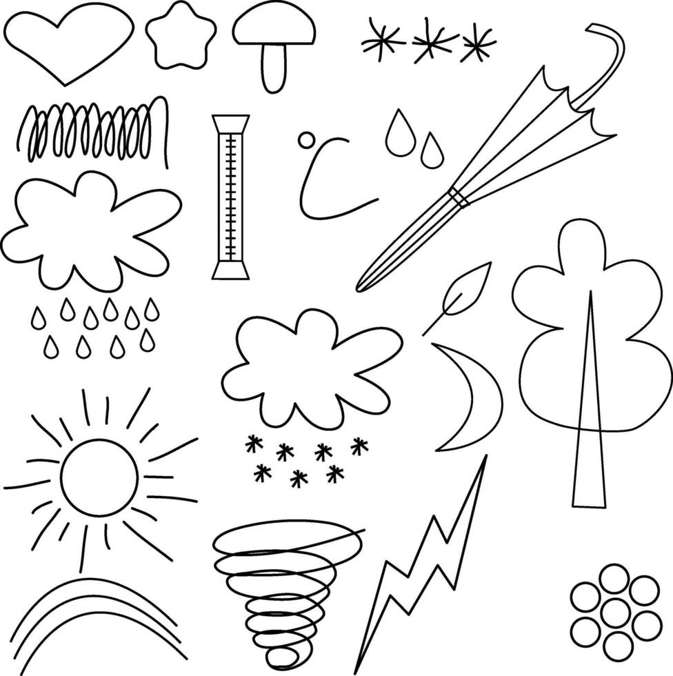 Collection of hand drawn doodle weather icons isolated on white background vector