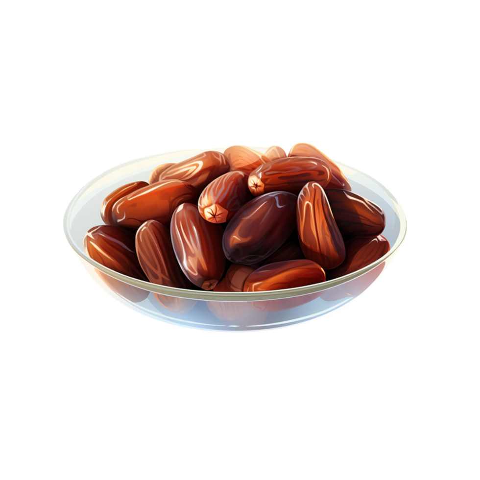 generated ai Sweet dates dried in bowl isolated on transparent background png