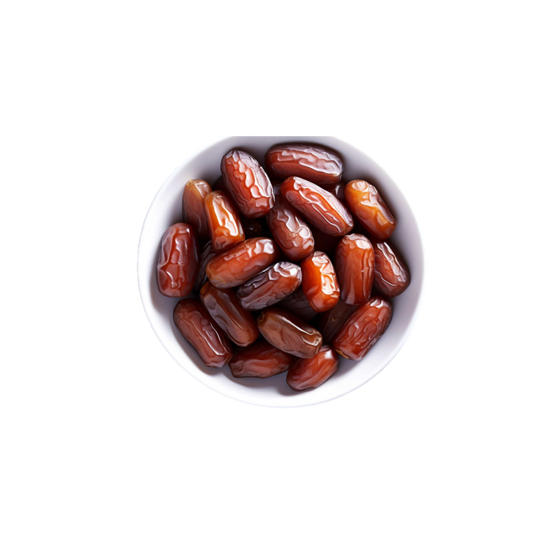 generated ai Sweet dates dried in bowl isolated on transparent