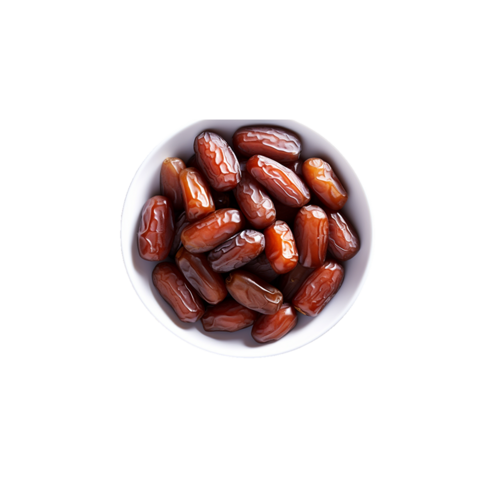 generated ai Sweet dates dried in bowl isolated on transparent background png