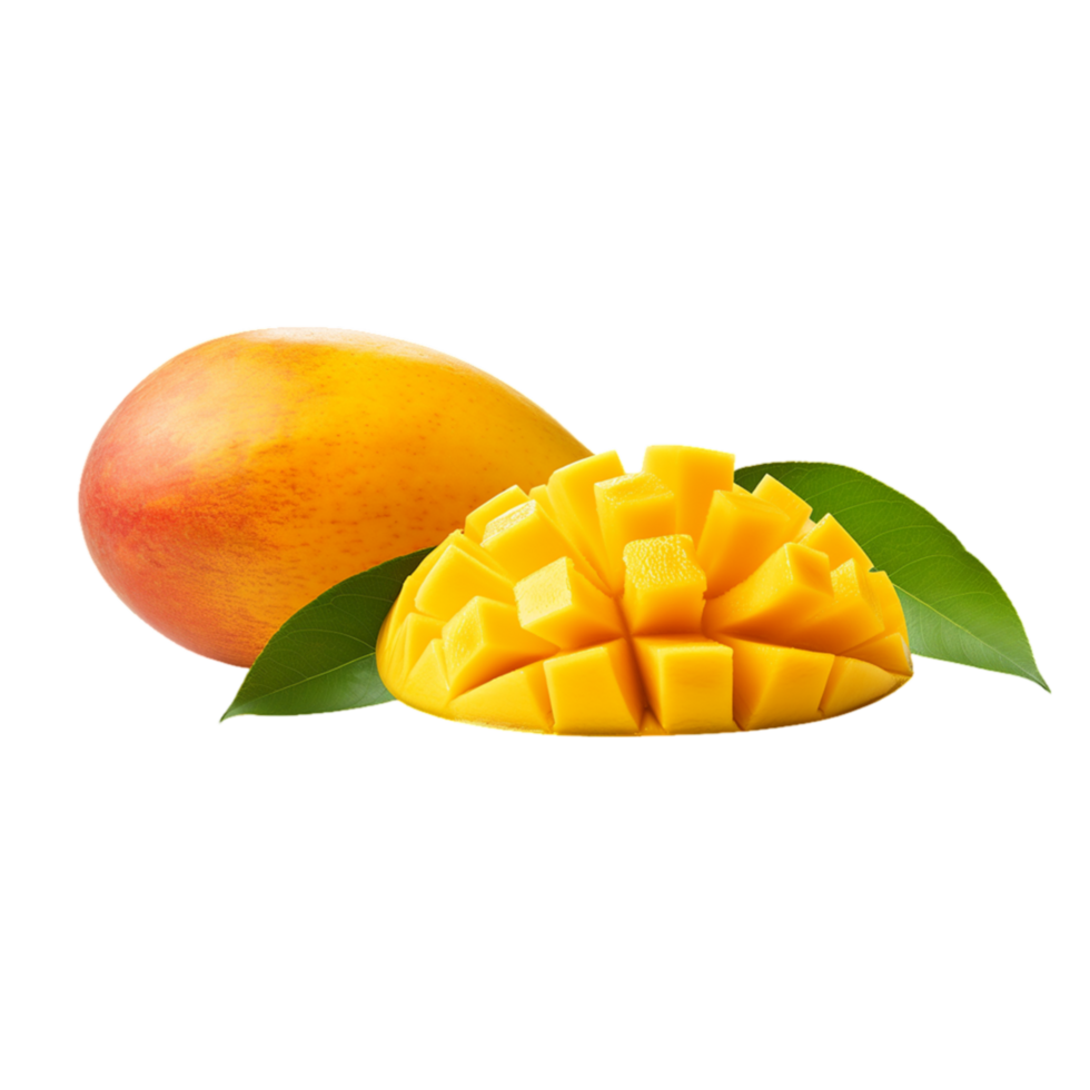 generated ai Fresh mango fruit with a chop cut slice on transparent background png