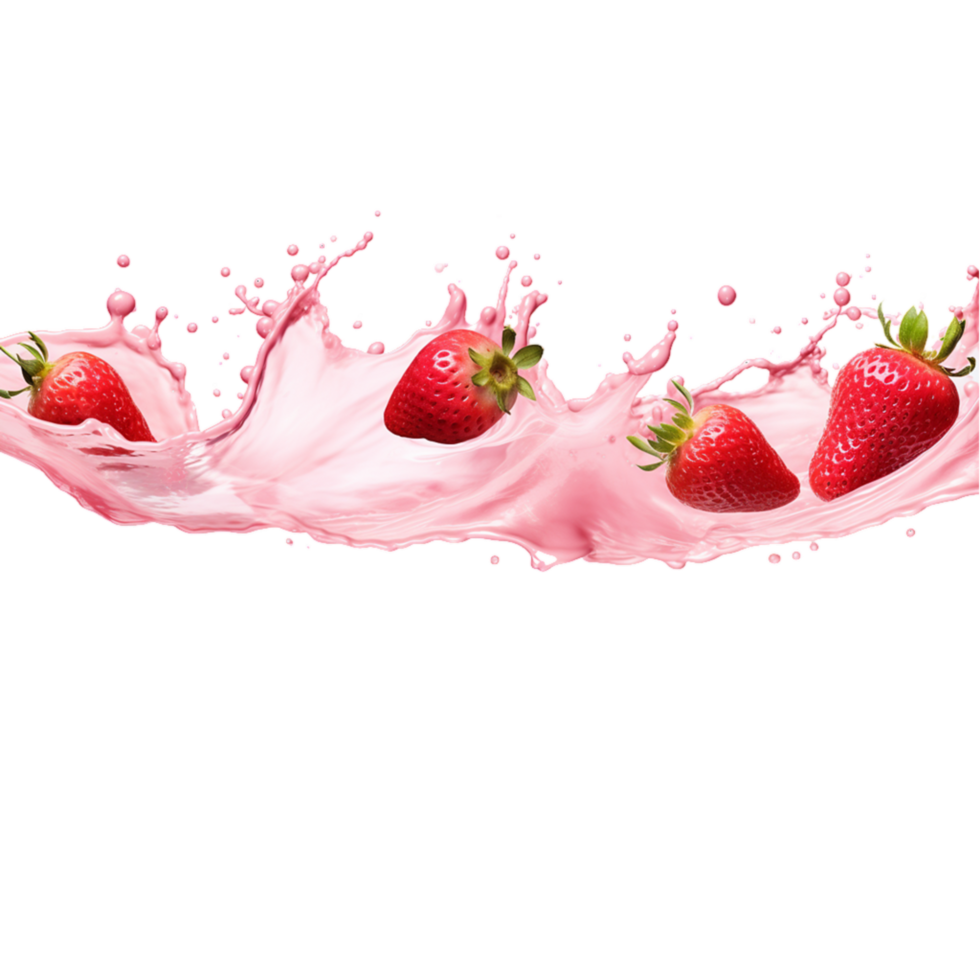 generated ai Milk or yogurt splash with strawberries isolated on transparent background png