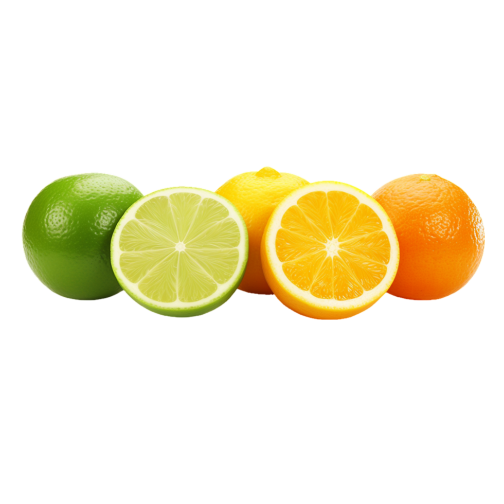 generated ai A group of citrus fruits with green leaves on them png