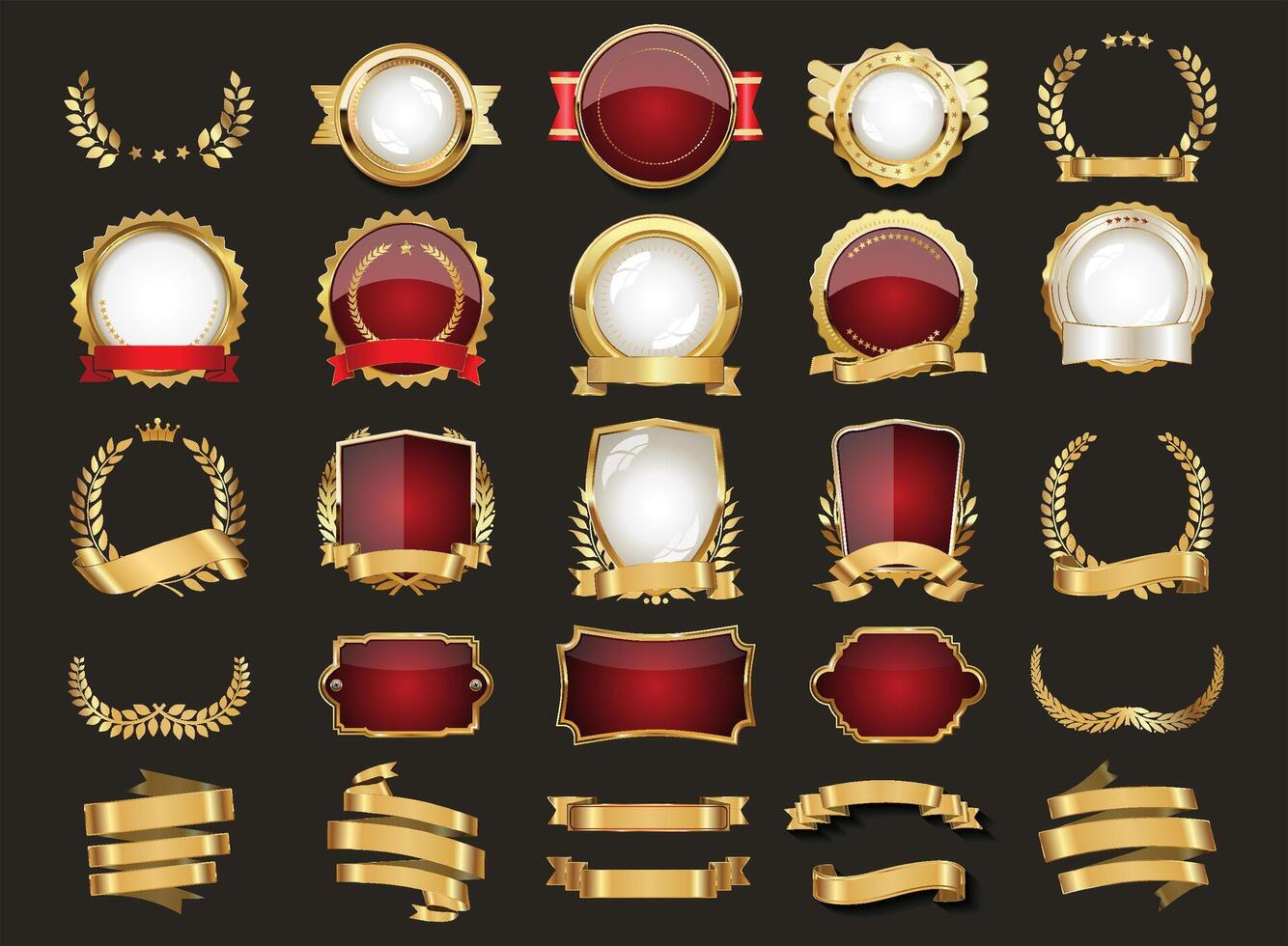 Collection of golden badge illustration collection vector