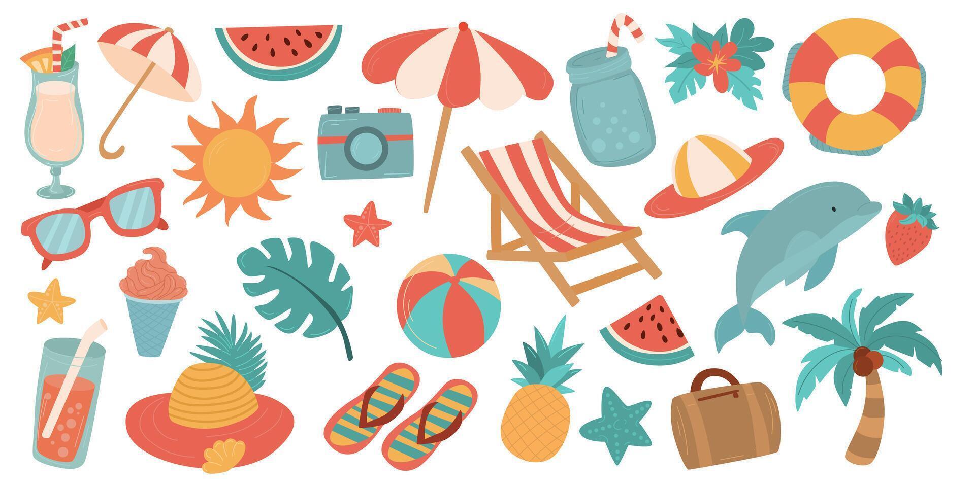 Set cute summer holiday beach elements. vector