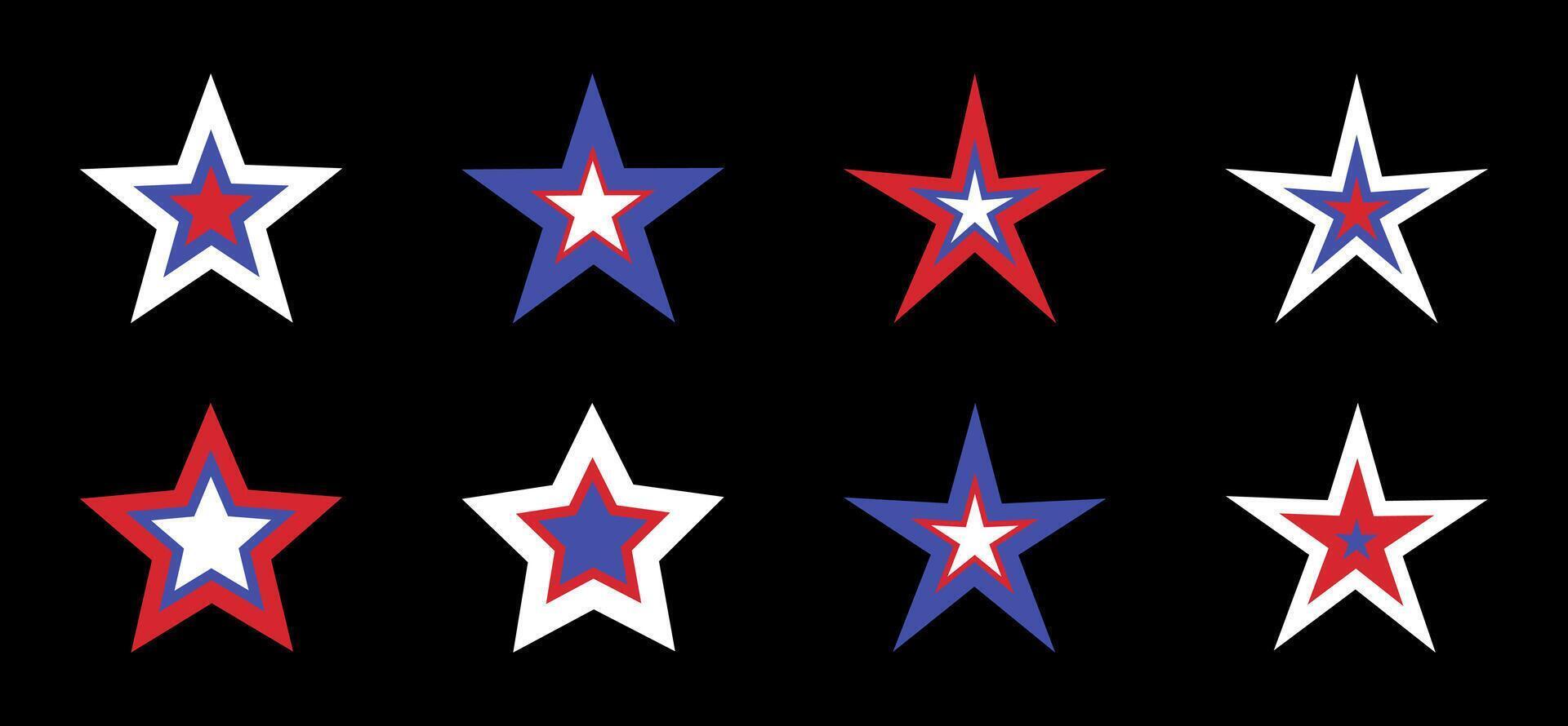 American Independence day star shape stickers and badges, design elements. Decorative labels. vector