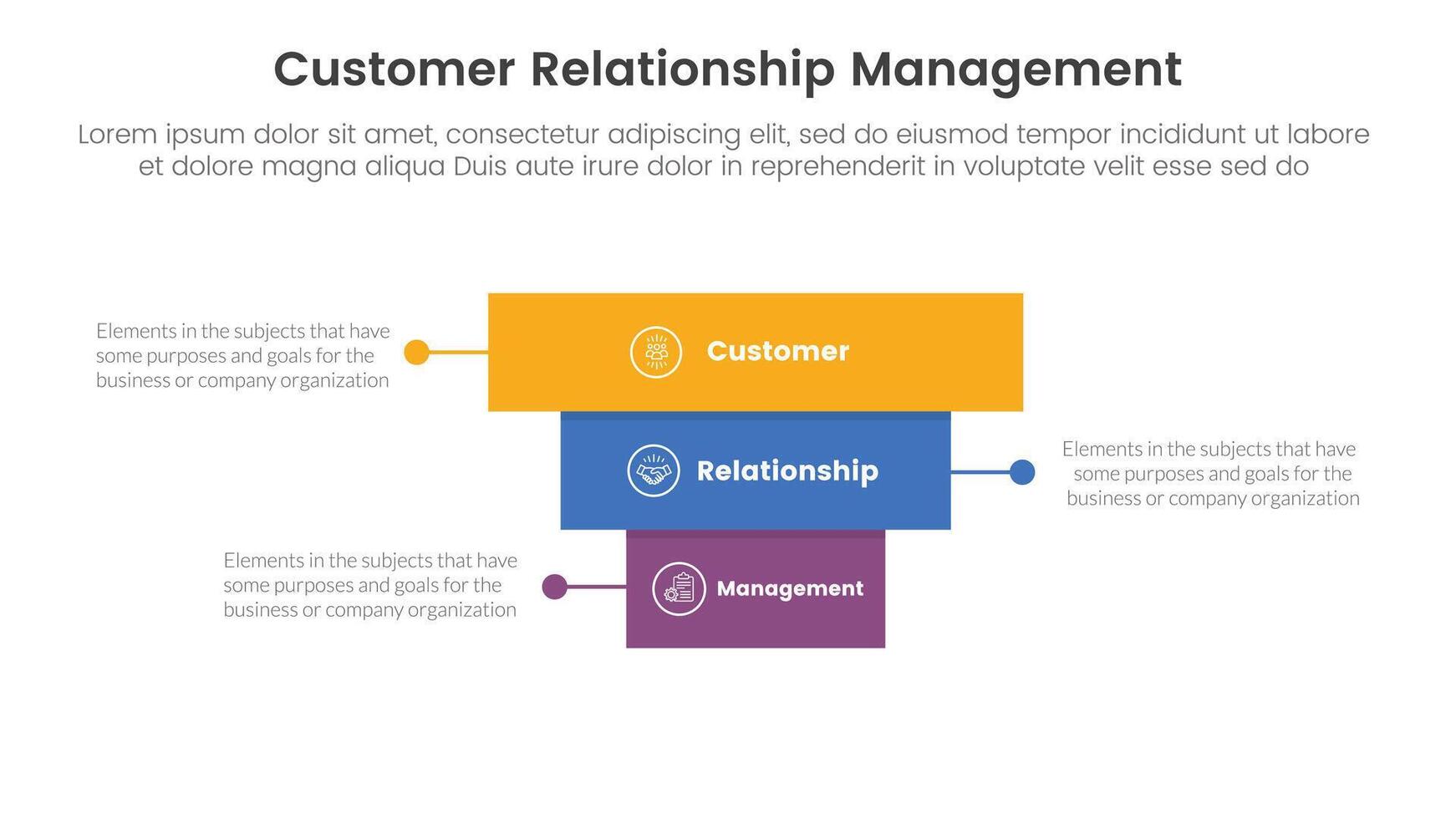 CRM customer relationship management infographic 3 point stage template with rectangle block pyramid backwards structure for slide presentation vector