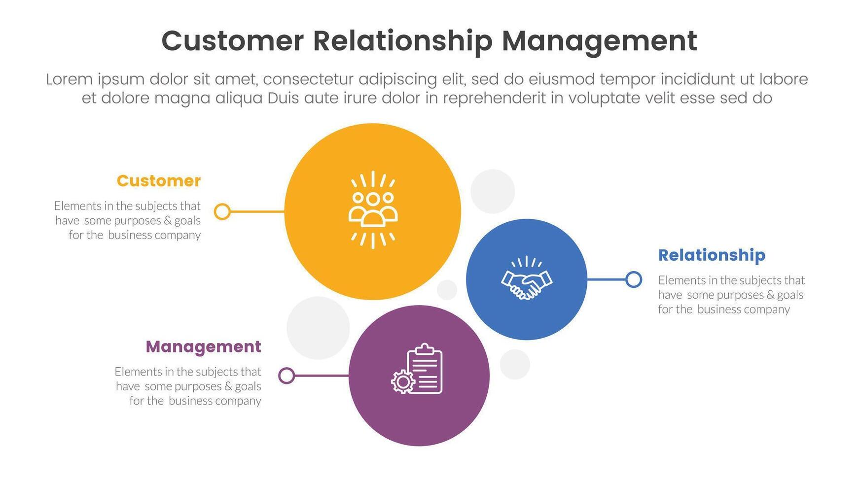 CRM customer relationship management infographic 3 point stage template with vertical circle stack direction for slide presentation vector