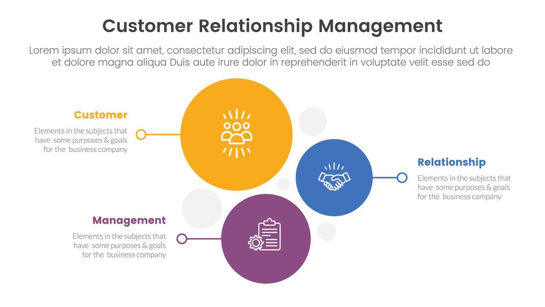 crm cliente relación administración infografía 3 punto etapa modelo con vertical circulo apilar dirección para diapositiva presentación vector