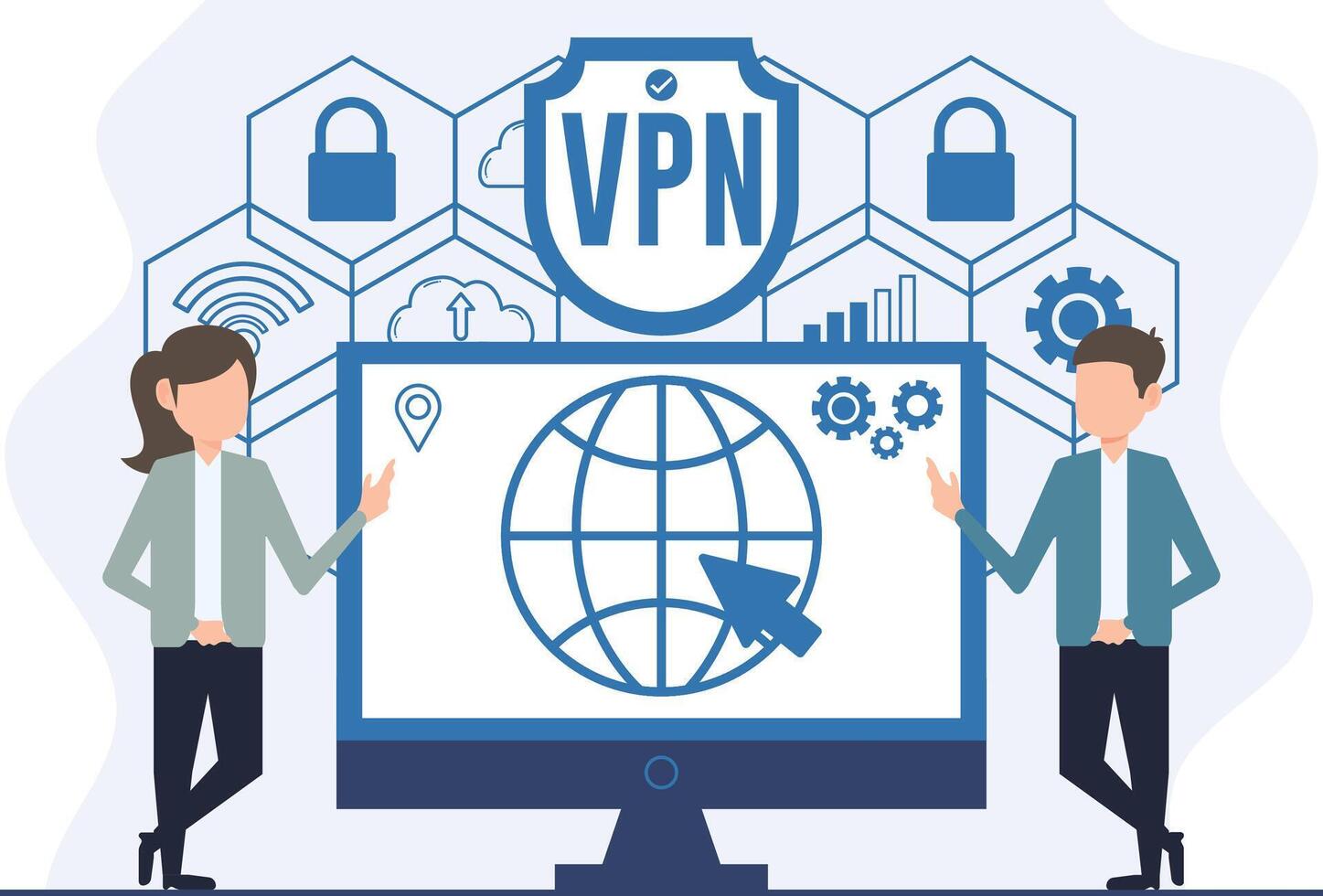 concepto de vpn red seguridad. diseño ilustración en plano estilo vector