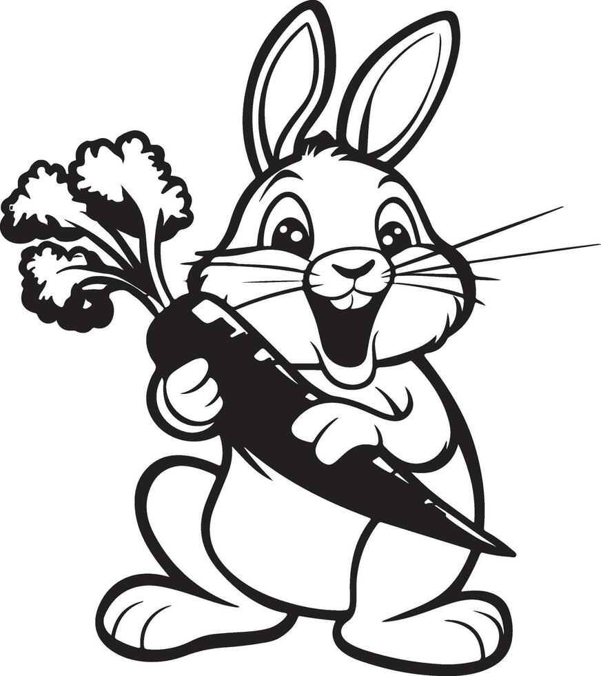 Joyful Rabbit With Carrots colouring page for kids vector