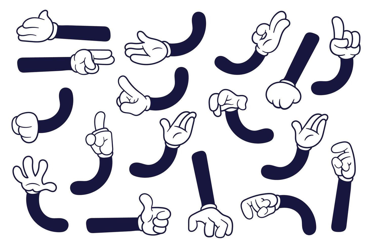 Set of vintage retro cartoon hand gestures. Design illustration in doodle style vector