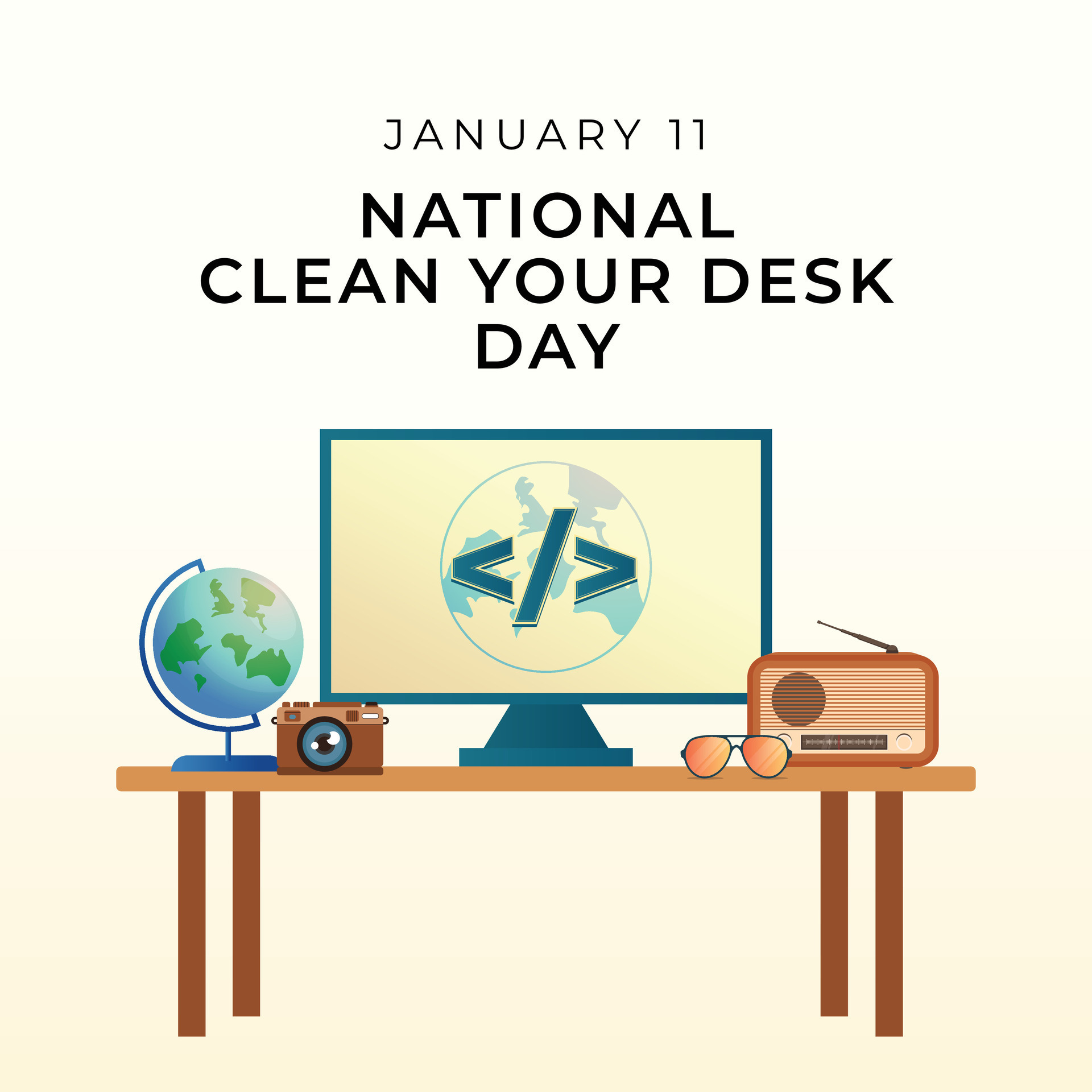 National Clean Your Desk Day design template. clean desk illustration