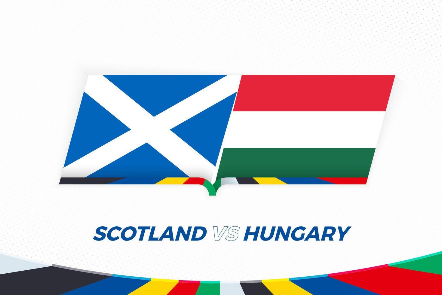 Scotland vs Hungary in Football Competition, Group A. Versus icon on Football background. vector