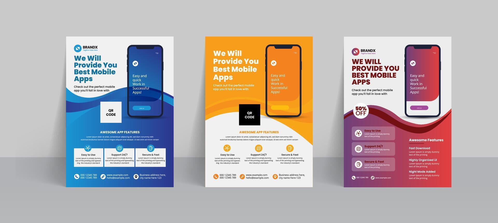 Mobile app promotion flyer brochure cover template with creative layout vector