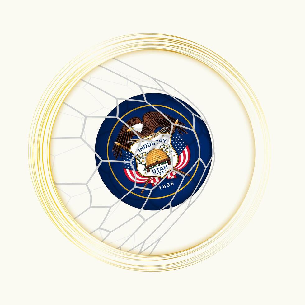 Utah scoring goal, abstract football symbol with illustration of Utah ball in soccer net. vector