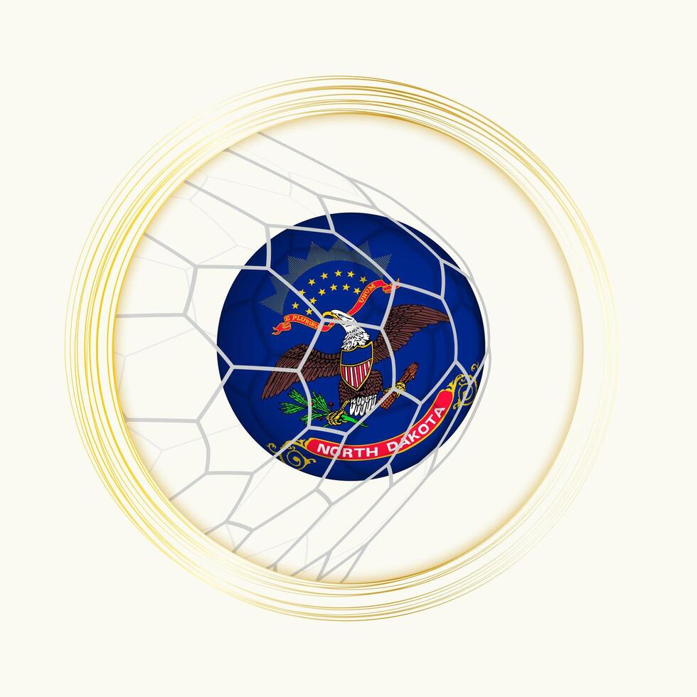 North Dakota scoring goal, abstract football symbol with illustration of North Dakota ball in soccer net. vector