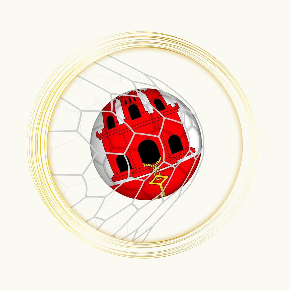 Gibraltar scoring goal, abstract football symbol with illustration of Gibraltar ball in soccer net. vector