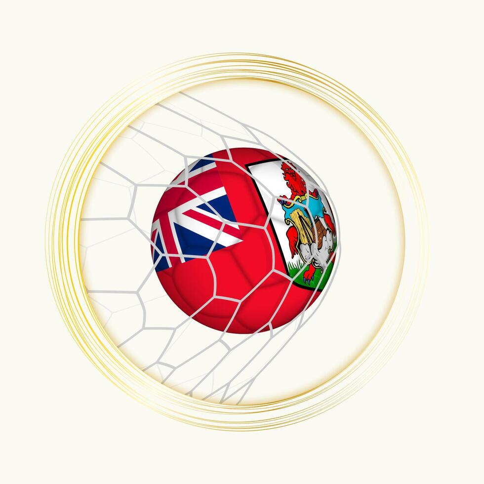 Bermuda scoring goal, abstract football symbol with illustration of Bermuda ball in soccer net. vector
