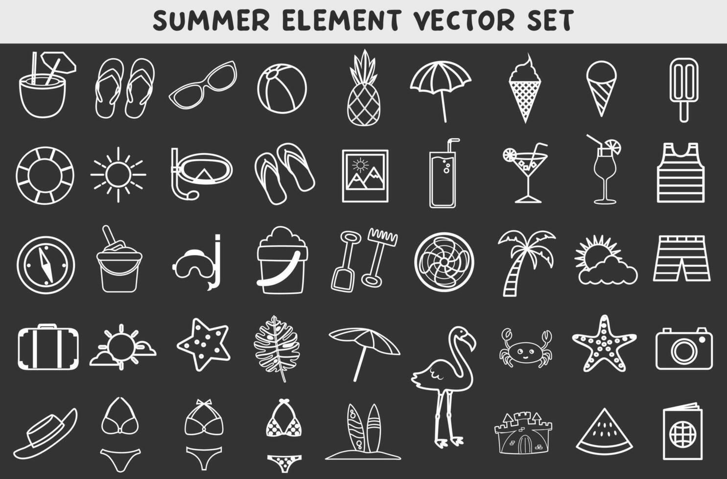 Summer icon set. Summer thin line icon. Icon isolated on dark background. vector