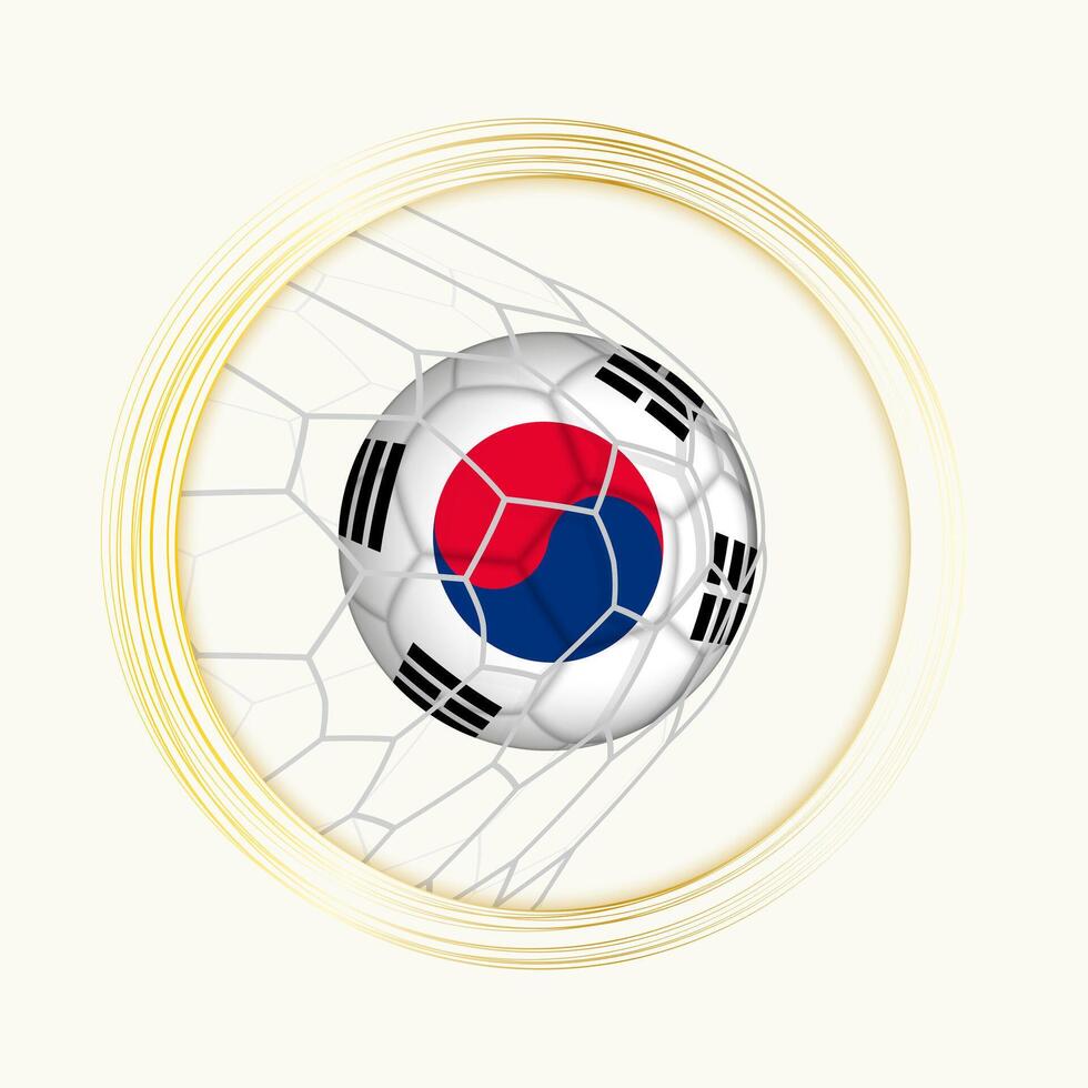 South Korea scoring goal, abstract football symbol with illustration of South Korea ball in soccer net. vector