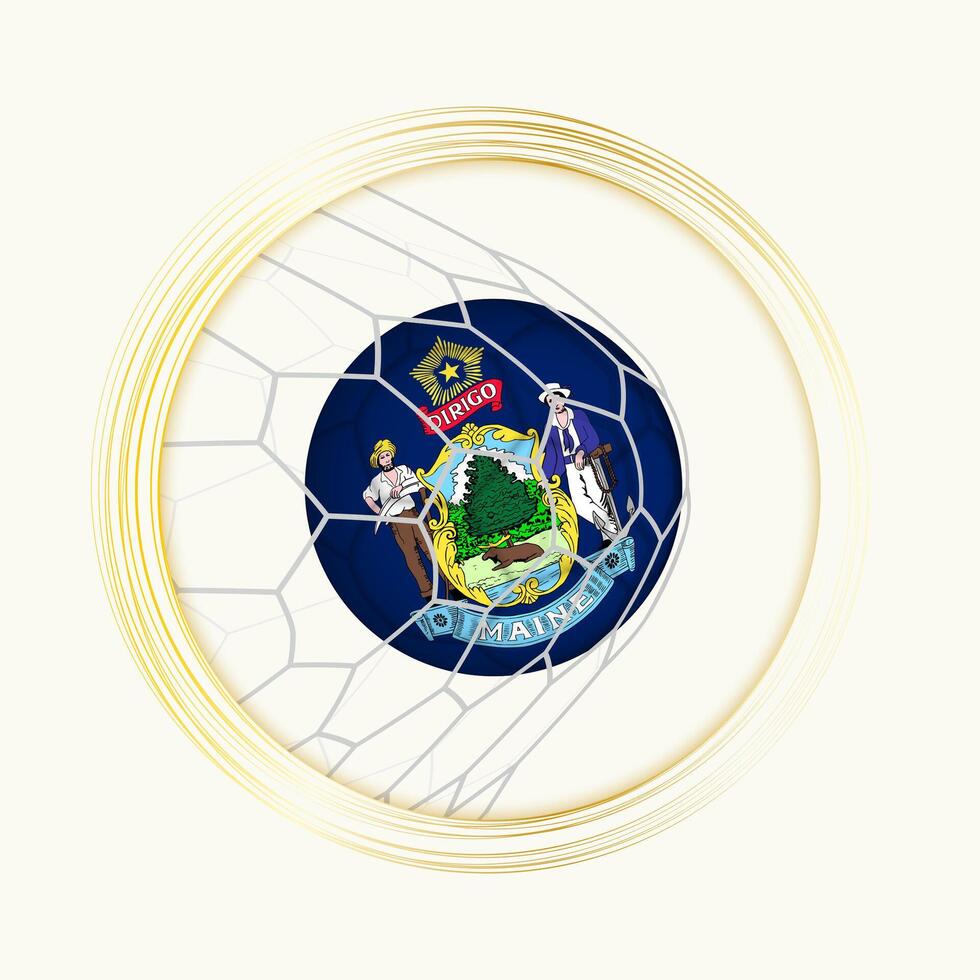 Maine scoring goal, abstract football symbol with illustration of Maine ball in soccer net. vector