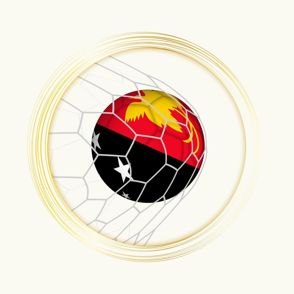 Papua New Guinea scoring goal, abstract football symbol with illustration of Papua New Guinea ball in soccer net. vector