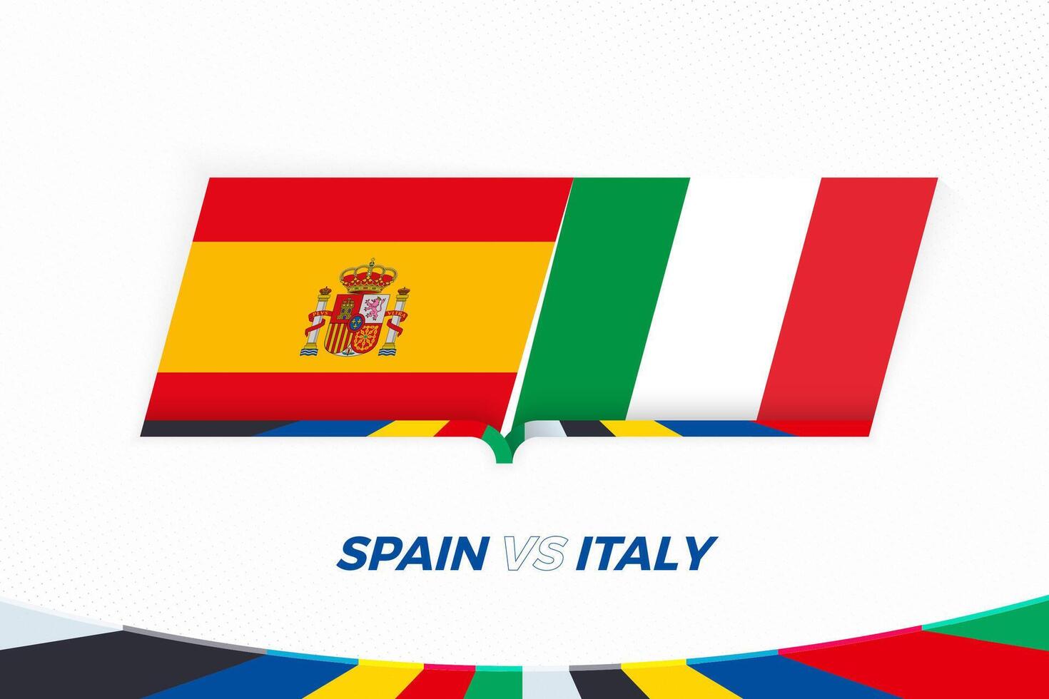 Spain vs Italy in Football Competition, Group B. Versus icon on Football background. vector