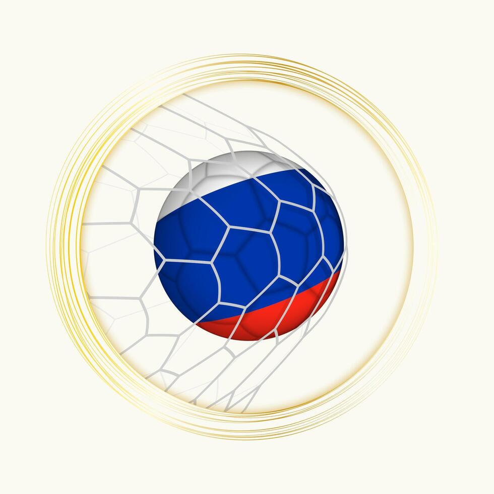 Russia scoring goal, abstract football symbol with illustration of Russia ball in soccer net. vector