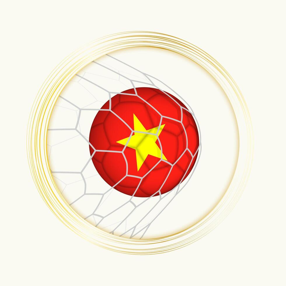 Vietnam scoring goal, abstract football symbol with illustration of Vietnam ball in soccer net. vector