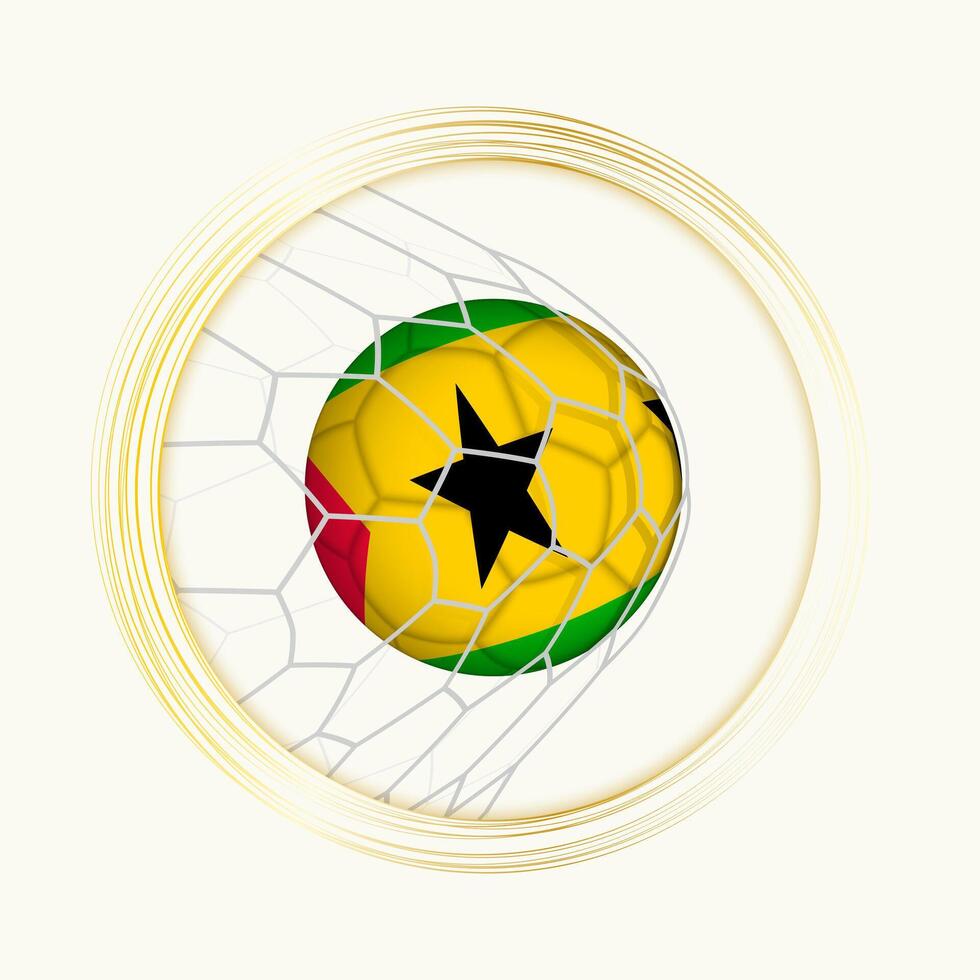 Sao Tome and Principe scoring goal, abstract football symbol with illustration of Sao Tome and Principe ball in soccer net. vector