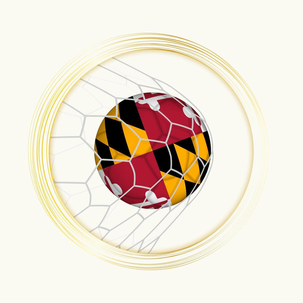 Maryland scoring goal, abstract football symbol with illustration of Maryland ball in soccer net. vector