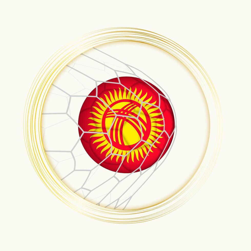 Kyrgyzstan scoring goal, abstract football symbol with illustration of Kyrgyzstan ball in soccer net. vector