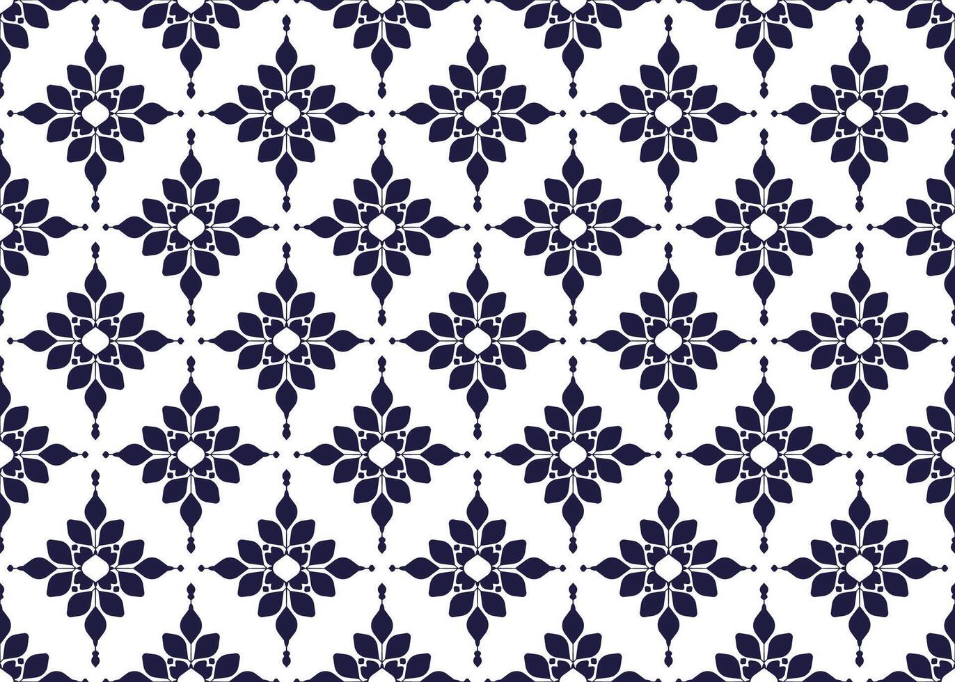 símbolo oscuro azul flores y hojas en blanco fondo, étnico tela sin costura modelo diseño para paño alfombra batik, fondo de pantalla envase etc. vector