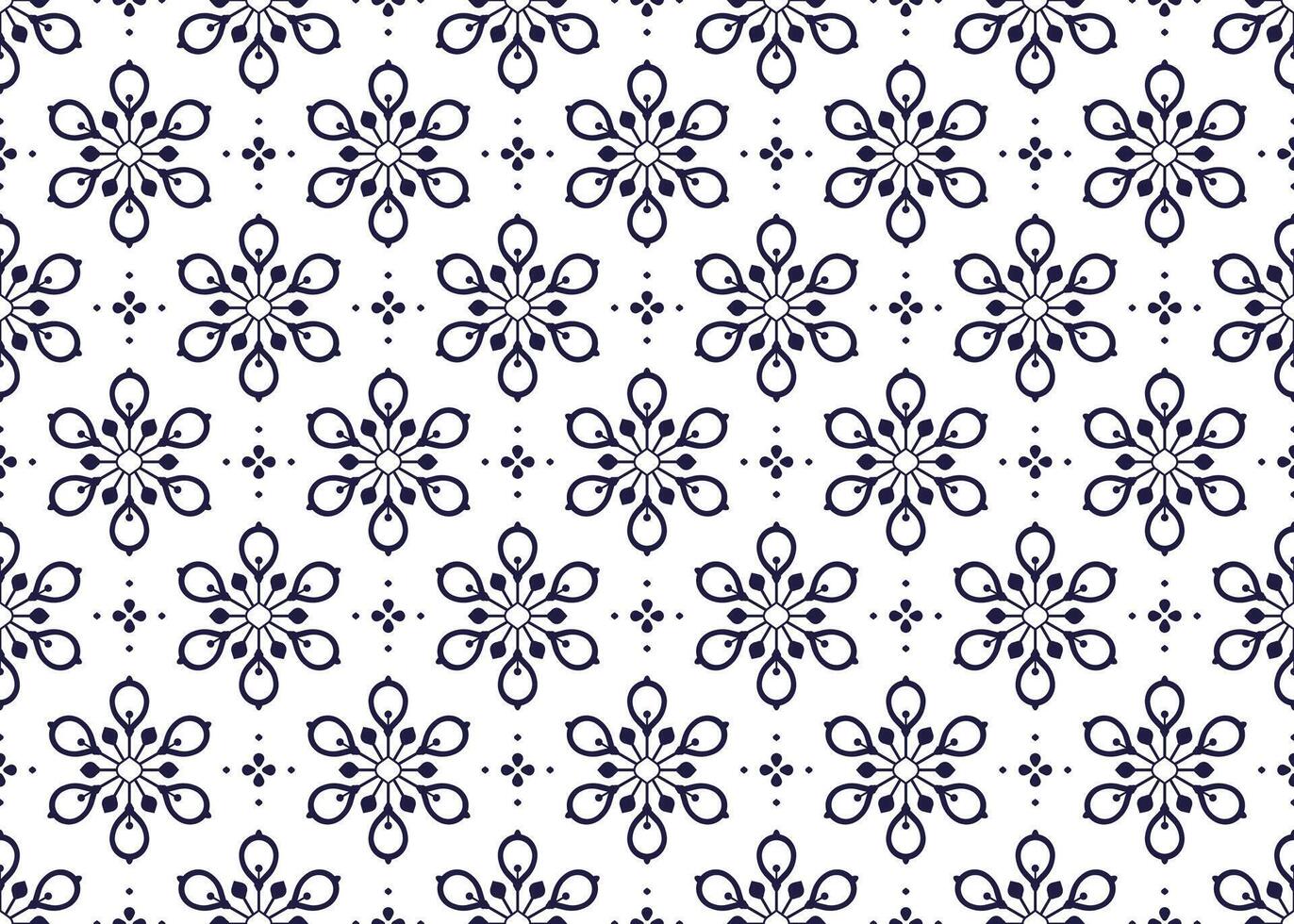 Symbol dark blue flowers on white background, ethnic fabric seamless pattern design for cloth, carpet, batik, wallpaper, wrapping etc. vector