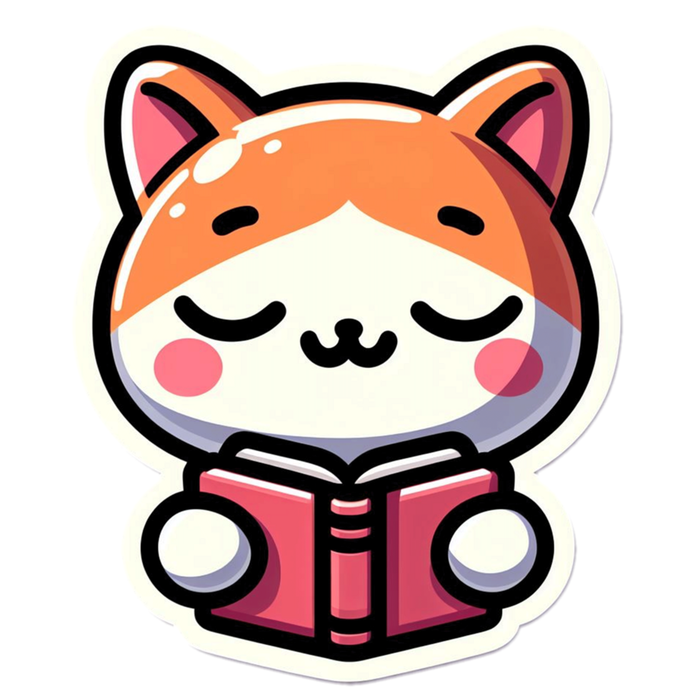 Cute kitty cat reading a book png