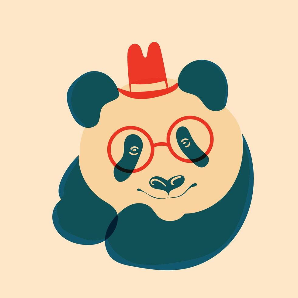 panda en sombrero. avatar, insignia, póster, logo plantillas, impresión. ilustración en un minimalista estilo con riso impresión efecto. plano dibujos animados estilo vector