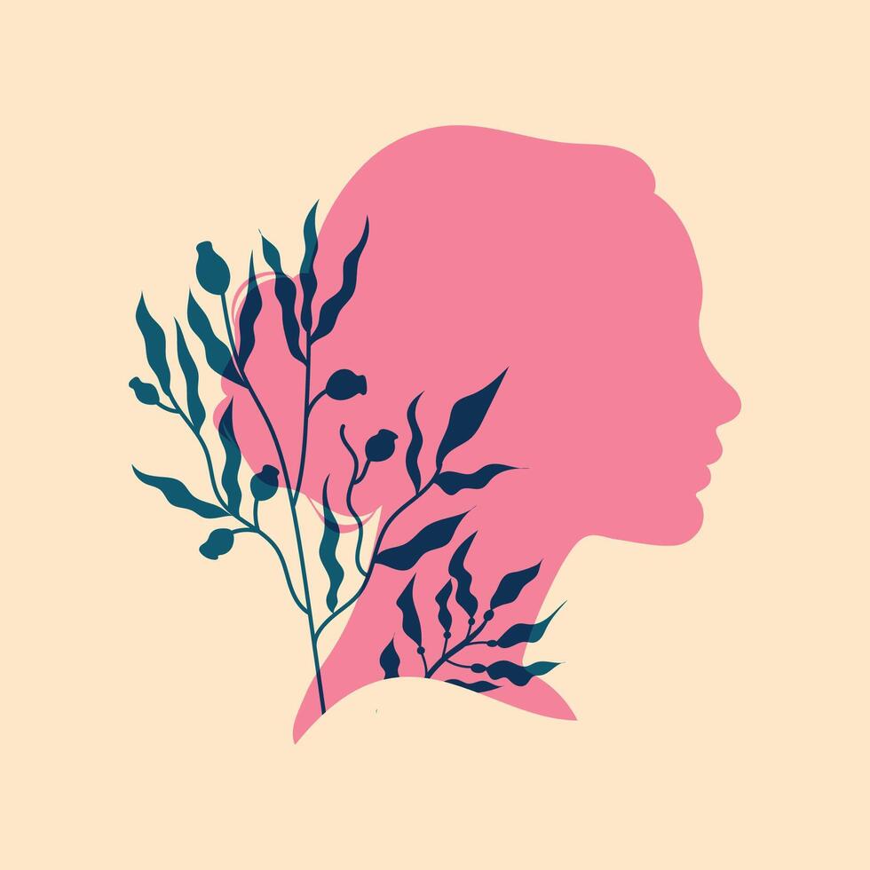 hembra silueta en perfil. ilustración en un minimalista estilo con riso impresión efecto.impresión, logo, póster plantillas, tatuaje idea, publicidad, tela impresión vector